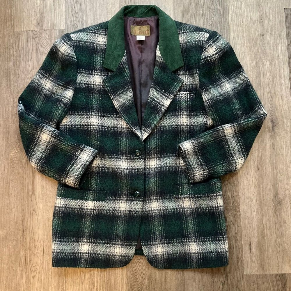 Vintage J L Colebrook Womens Blazer Wool Plaid Tartan Suede Collar Academia M/L